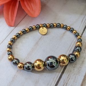 Rustic Cuff Hematite and Gold Stretched Bracelet